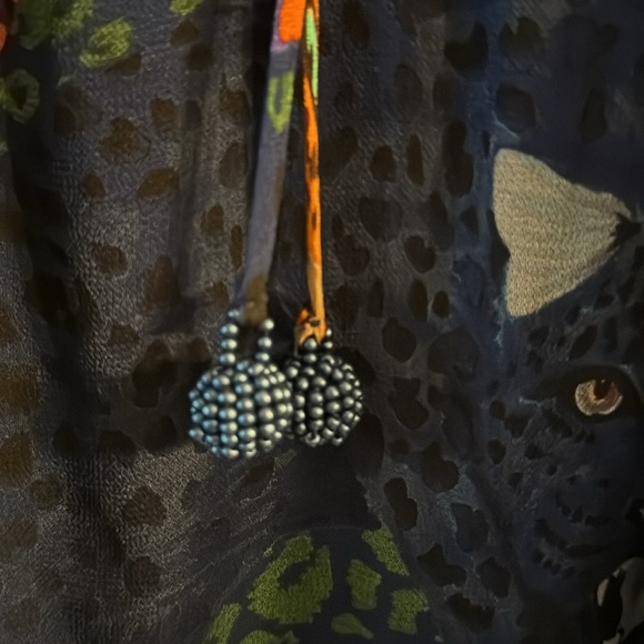 Farm Rio Jungle Cat Print Lined Viscose Bohemian Blouse Size XL - Picture 4 of 6